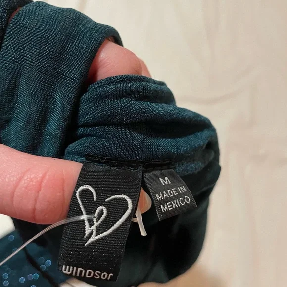 Windsor Teal Sparkle Midi Slip Dress with Side Ruching - Picture 4 of 4